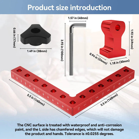 Aluminum Corner Clamp Set For Woodworking, 90 Degree Right Angle Squares, 5.5 X 5.5 Inches, Pro Grade Dimensions