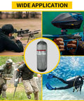 Go-To 4500 Psi Scuba Tank With 9L Carbon Fiber Construction shown for use in diving, air rifles, paintball, and water sports.