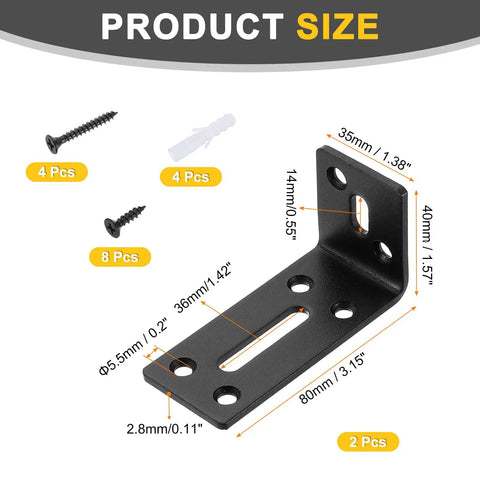 Tough As Nails Adjustable L Shape Corner Braces For Furniture And Storage Shelves Heavy Right Angle Wood Supports With Screws Easy DIY Home Projects Black 2 Pack