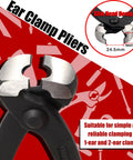9 Inch Ear Clamp Pliers With Front And Side Jaw For Pinching 1 Or 2 Ear Clamps On CV Boots Hoses Fuel And Coolant Lines In Air Systems And Compressors Drop Forged Chrome Vanadium Steel Durable Workhorse Tool, slim head design, 24.5mm
