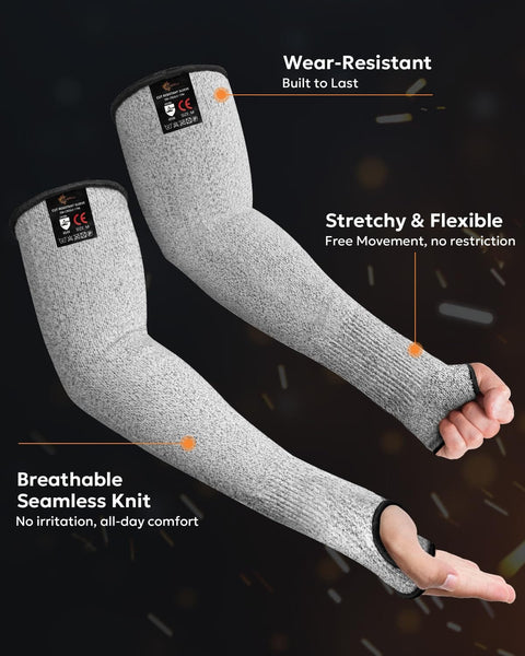 Cut Resistant Arm Sleeves For Work And Gardening, Protective Arm Protectors For Men With Thumb Hole, Extra Large, Durable HPPE And Glass Fiber