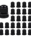 Heavy Duty Nylon Cable Glands With Tough As Nails Ip68 Sealing And Grip Tight Adjustable Strain Relief Cord Locks, black, varied angles.