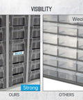 Comparison showing Heavy Duty 24 Drawer Metal Parts Cabinet With Clear PS Drawers Bolt And Nut Organizer For Workshop Garage Or Office visibility