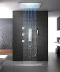 Top Tier Led Thermostatic Shower System With 60X80Cm Shower Panel Rainfall Waterfall And Mist Functions with body jets and handheld sprayer.