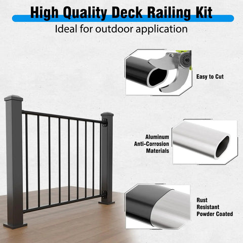 Slick Aluminum Railing Kit For Indoor Outdoor Deck And Stair Guard Rail With Pre Drilled Template For No Brainer Diy Install On Wood Or Concrete Without Posts At 36 Inches with easy-to-cut aluminum materials.