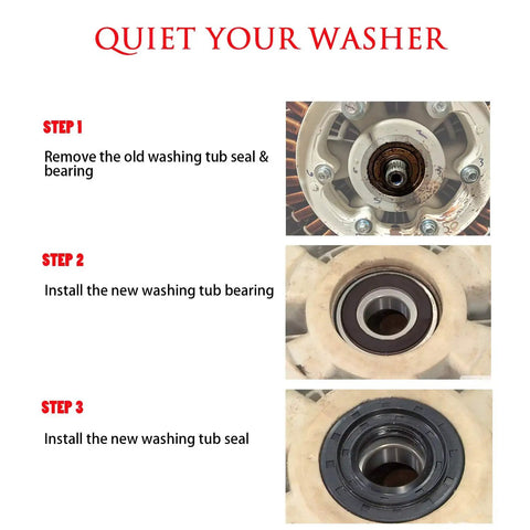 Step-by-step guide for Heavy Duty Front Load Washer Tub Bearings And Seal Replacement Kit installation process.