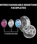 Customizable Gemstone Earplugs with 21 dB Noise Reduction featuring three interchangeable colored faceplates
