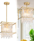 Gold Crystal Chandelier Pendant Light Four Light Industrial Fixture Square 11.81 Inch Dope Modern Vintage Vibe Semi Flush Mount
