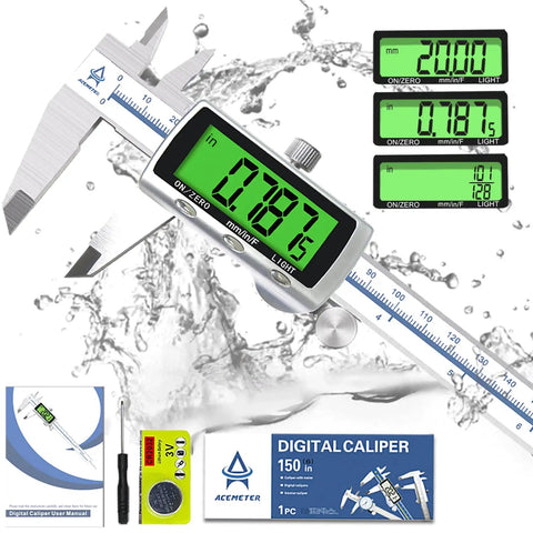 Backlit Digital Caliper for Do-It-All Precision Measuring in Inches, Millimeters and Fractions, Vernier Caliper With LCD Screen for Jewelry, Metalworking and Engineering, 0-6 Inch Range, Ultra-Accurate 0.001 Inch 0.02 mm with multi-function LCD display