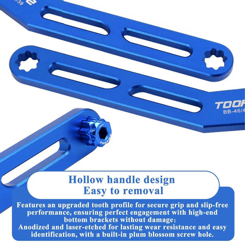 Blue 6-In-1 Bike Crank Removal Tool And Bottom Bracket Wrench For 12/16 Notches And 39/41/44/46/49mm Sizes, aluminum with handle slots