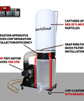 Heavy Duty Shop Dust Collector 1-1/2 Hp Dual Voltage Motor Powers 1100 Cfm Sawdust Hog Action With 98 Percent 2 Micron Filtration