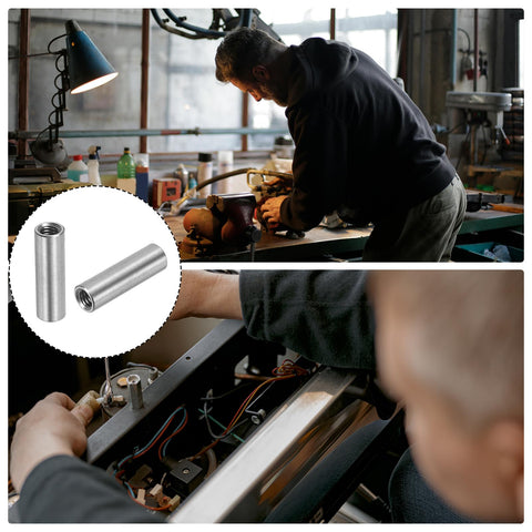 Person working on project with Round M4 Coupling Nuts Set Of 10, 304 Stainless Steel, 20mm Length, M4x0.7 Thread in workshop setting