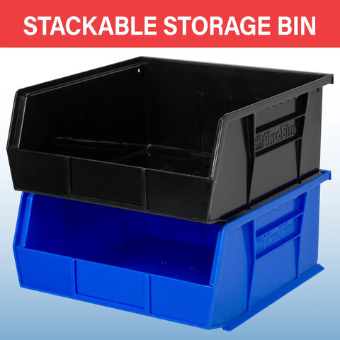 Stackable Plastic Storage Bins Set For Garage Pantry And Craft Organization Easy Grab And Go Space Saving Bins That Hold Up To 50 Pounds 11 By 11 By 5 Inches Blue 6 Pack shown stacked