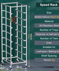 8-Tier Stainless Steel Bakery Cooling Rack On Wheels With Brakes, 16 cm spacing, for loaf pans and baking trays, pro-grade cart