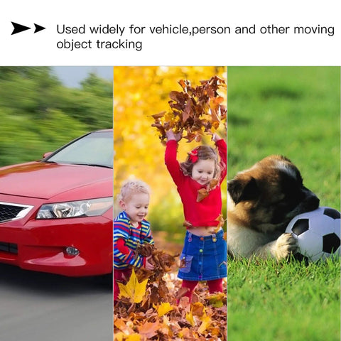 Real Time Portable GPS Tracking Device With Satellite Positioning For Vehicles And Moving Objects On The Go Magnetic Mount Beat Theft And Keep Tabs Always Safe, showing use for tracking a car, kids, and a dog.