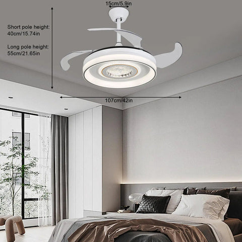 Pwefhsdjvh Ceiling Fan with LED Light 6-Speed Remote Control in a modern bedroom, 42 inches, white finish, with adjustable lighting.