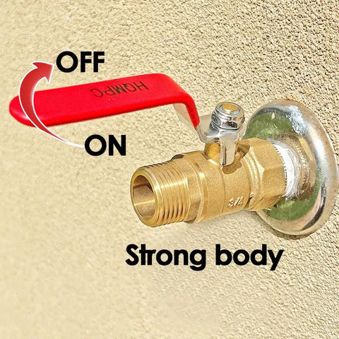 Heavy Duty Brass Garden Hose Shut Off Valve, 3/4 Inch GHT Thread, Long Handle For Easy Turn, wall installation view