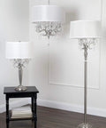 Crystal Silver Floor Lamp Dope 62 Inch Tall With 17 By 17 Inch Base UL Listed 40 Watt Max On Off Switch in modern living room