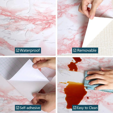 Pink Marble Contact Paper Peel And Stick Self Adhesive Wallpaper Removable Waterproof Wall Covering features and uses