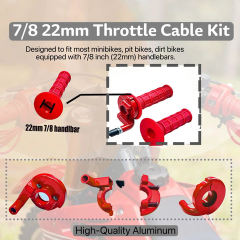 Red 7 By 8 Inch 22mm Twist Throttle Handle Grips Kit For Pit Bike Mini Bike Dirt Bike Pocket Bike 50cc 90cc 110cc 125cc 150cc 200cc 250cc With Cable Left Right Grips Aluminum Block And Flameout Switch