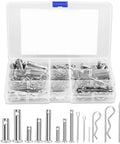Premium 304 Stainless Steel Clevis Pin And Cotter Pin Kit Heavy Duty 122 Pieces 15 Sizes R Clips And Hairpins in storage box.