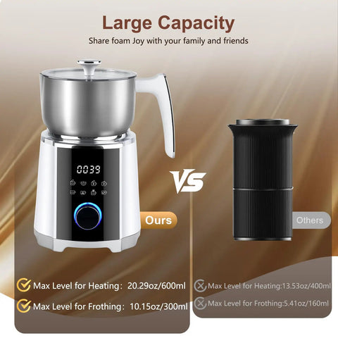 All In One Milk Frother And Steamer With Detachable Base Automatic Warm And Cold Foam Maker next to a smaller frother comparison