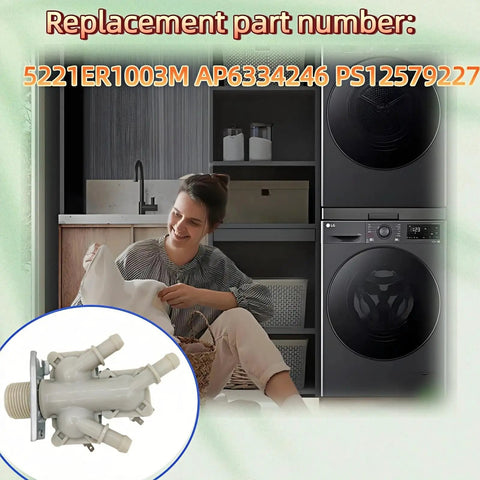 Water Inlet Valve Replacement For Front Load Washers That Fits 41782 DLE3400W WM3400CW WM3700HWA And 20 More Series Direct Replacement For 5221ER1003M AP6334246 PS12579227, white plastic valve