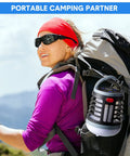 Hiker carrying Two Pack 3 In 1 Bug Zapper With USB Rechargeable Battery Waterproof Mosquito Killer Outdoor Indoor LED Lantern on backpack