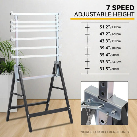Two Pack Saw Stand Sawhorse With Adjustable Seven Level Quick Build Foldable Heavy Duty Miter Saw Stand Max Capacity 440 Lbs Black and Chrome For Workshop Jobsite and DIY Projects For Shop Pros And DIYers