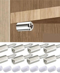 Bullyproof Self Tapping Screws For Cabinet Laminate Support And Wardrobe Partitions Non Slip Glass Shelf Brackets Set of 200, showcasing screws mounted in wood.