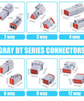 DT Series 685 Piece Connector Kit With 2 3 4 6 8 12 Pin Gray Housings shown with dimensions