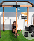 Wood pergola with Beefed-Up Pergola Bracket Set For 4x4 Posts, showing durable metal brackets with 3.5x3.5 inch openings.