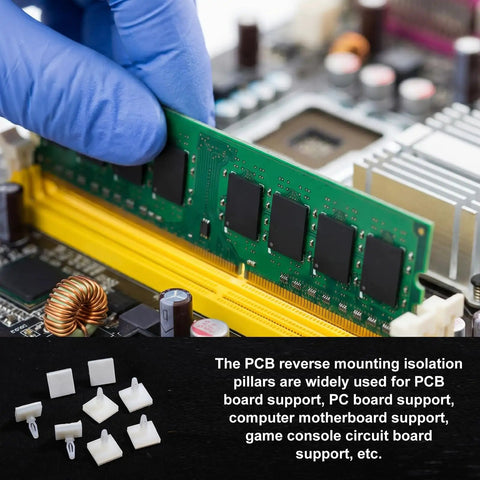 Image of 100 Pack Nylon PCB Adhesive Standoffs For Circuit Boards 0.25 Inch Insulated Spacers used for motherboard installation.