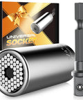 Ultimate Universal Socket Tool Set With Power Drill Adapter 7mm To 19mm Range, Perfect Father's Day Gift For Dad From Daughter Wife Son, Stocking Stuffers For Men, Cool Gadgets For Boyfriend. Front view with box