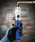 Portable Hydraulic Swaging Tool Kit For Copper Tubing Expands 3/8 To 1 1/8 Inch in use on copper pipe, hand-held view
