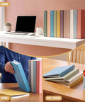 Ten Colorful 3 Ring Binders Set With Two Pockets Hardcover For School Office And Home Use displayed on desk and shelf