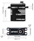11Kg High Torque Sub Micro Steering Servo 8.4V Coreless With Metal Horn dimensions and Goteck branding