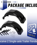 Trailer Fenders With Built In Skirt And Steps 2 Pack Fits Single Axle Trailers With 13 Inch Wheels Plastic Black Fenders