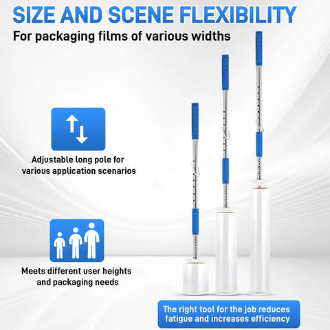 Heavy Duty Stretch Film Dispenser Pole Holder With 48 Inch Reach For Easy Pallet Wrapping Fits 12 To 24 Inch Rolls 2 To 3 Inch Core Pro Grade Wrap Tool For Warehouses And Shops, adjustable telescoping pole