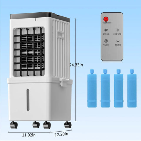 Rapid Cool Portable Evaporative AC Unit With Removable 2.6 Gallon Water Tank, windowless swamp cooler, remote, ice packs