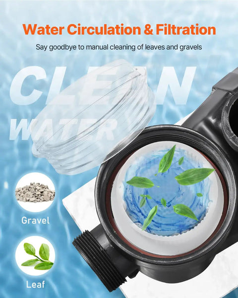 Built Different 2.5 Horsepower Above Ground Pool Pump With 148 Gallons Per Minute Flow and 220V single speed motor showcasing water filtration details.