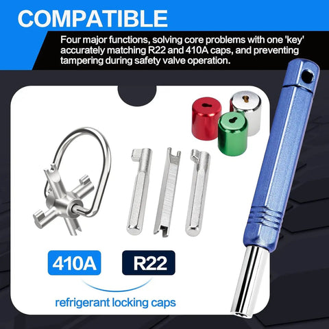 Must Have All In One Universal Locking Cap Tool Kit For HVAC Systems Multi Key Service Wrench Set with colored caps and tools