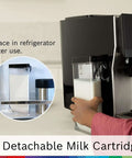 Double Cup Barista Style Home Fully Automatic Coffee Machine showing detachable milk cartridge for latte macchiato