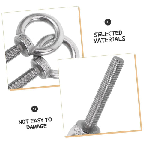 Beefy Heavy Duty Stainless Steel Threaded Eyebolts M10x60 With Nuts And Washers For Industrial And Outdoor Anchoring Weather Resistant Eye Bolts For Construction And Machinery close-up thread and eye
