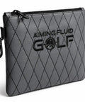 Grey Premium Diamond-Stitched Leather Golf Valuables Pouch With Zippered Utility Bag, 360 Swivel Clip, Soft Interior for Golf Accessories