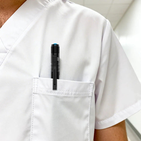 LED Pen Light With Zoomable Beam 270 Lumens Pocket Size Clip Flashlight for Nurses Medical Pros in white pocket