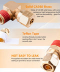Detail view of Dope Brass DOT Air Line Fittings Kit with Teflon tape and red sealant, showing CA360 solid brass construction for durability