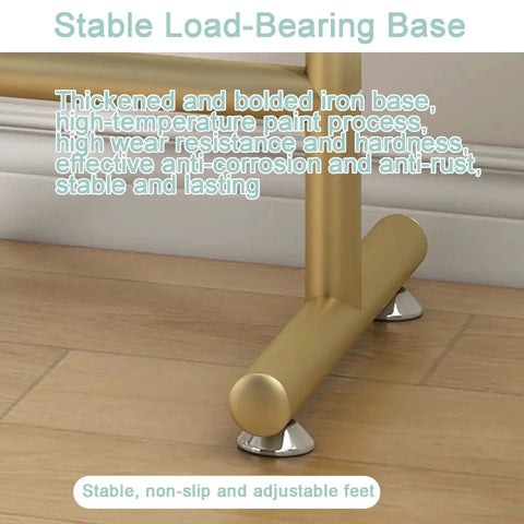 Beefy Heavy Duty Clothing Rack With Hooks For Home And Laundry Movable Clothes Rail In Gold Finish Industrial Style base detail