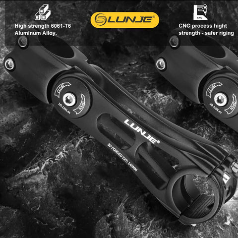 Adjustable 31.8mm Bike Stem With 120 Degree Ergonomic MTB Angle 6061 T6 Aluminum Riser in matte black finish