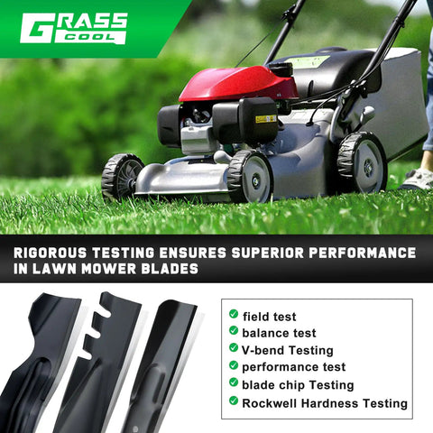Lawn mower on grass with Recycler 22-Inch Blade Set For Toro Deck Mowers Mulching Replacement Parts Built Tough For Big Yards